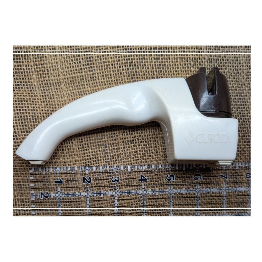 Cutco Manual Knife Sharpener White Brown Ergonomic Handle Made in USA Vintage